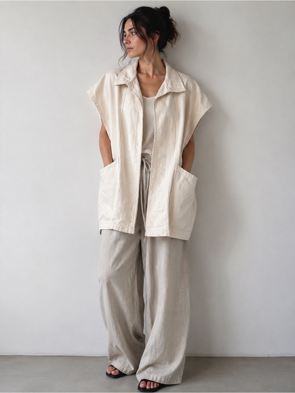 Measuré Pointes California Avant Garde Canvas Oversized Utility Vest Jacket